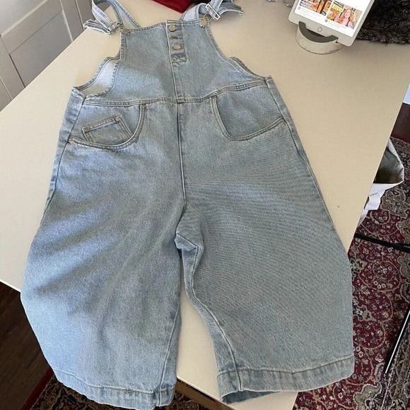 Vintage Cherokee Jean Shortalls Women’s Large Bermuda Shorts Garden Chore Boho - Picture 3 of 11